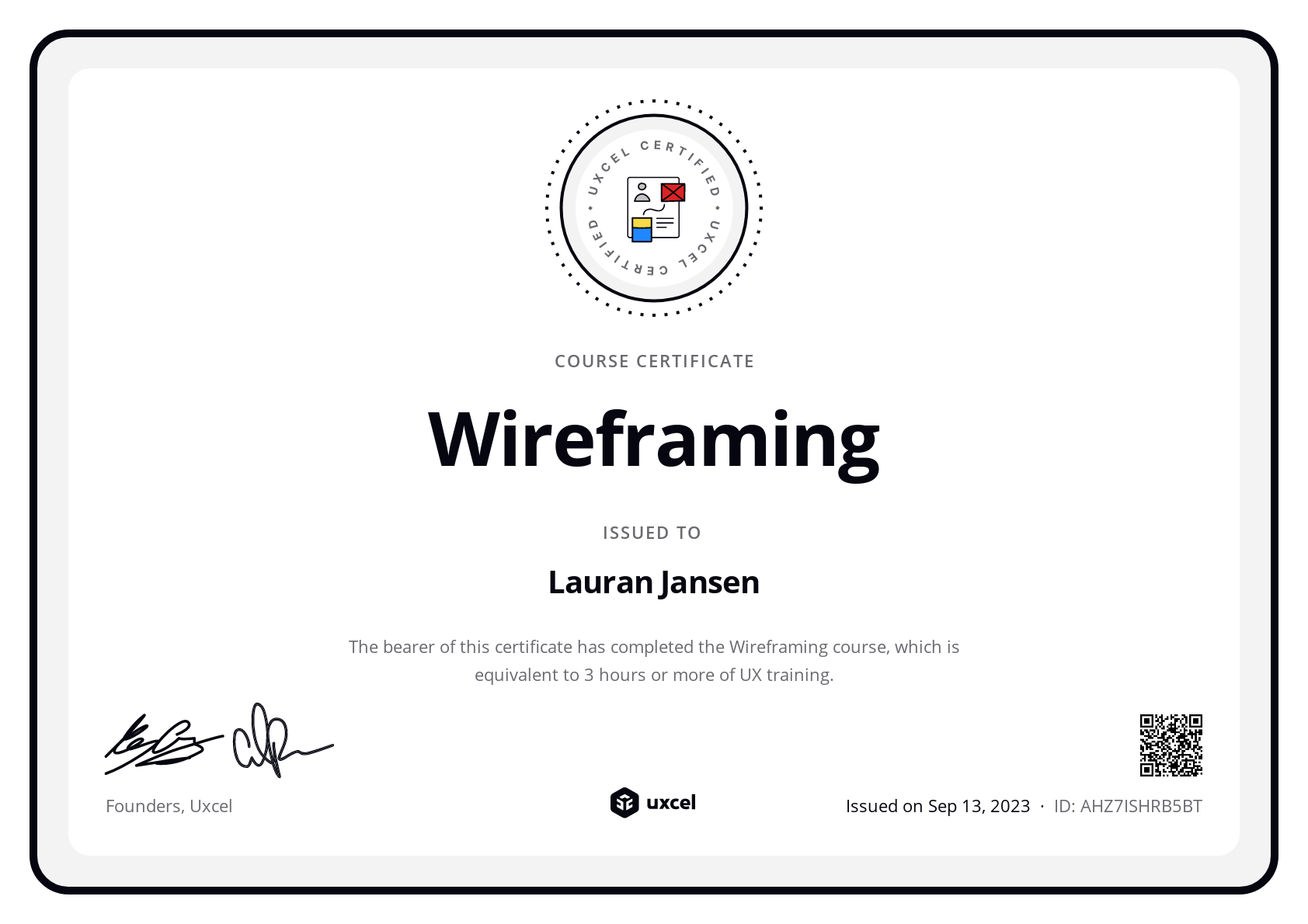 Lauran Jansen's certificate
